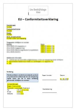EU Declaration of Conformity for Pressure Equipment / Pressure Assemblies